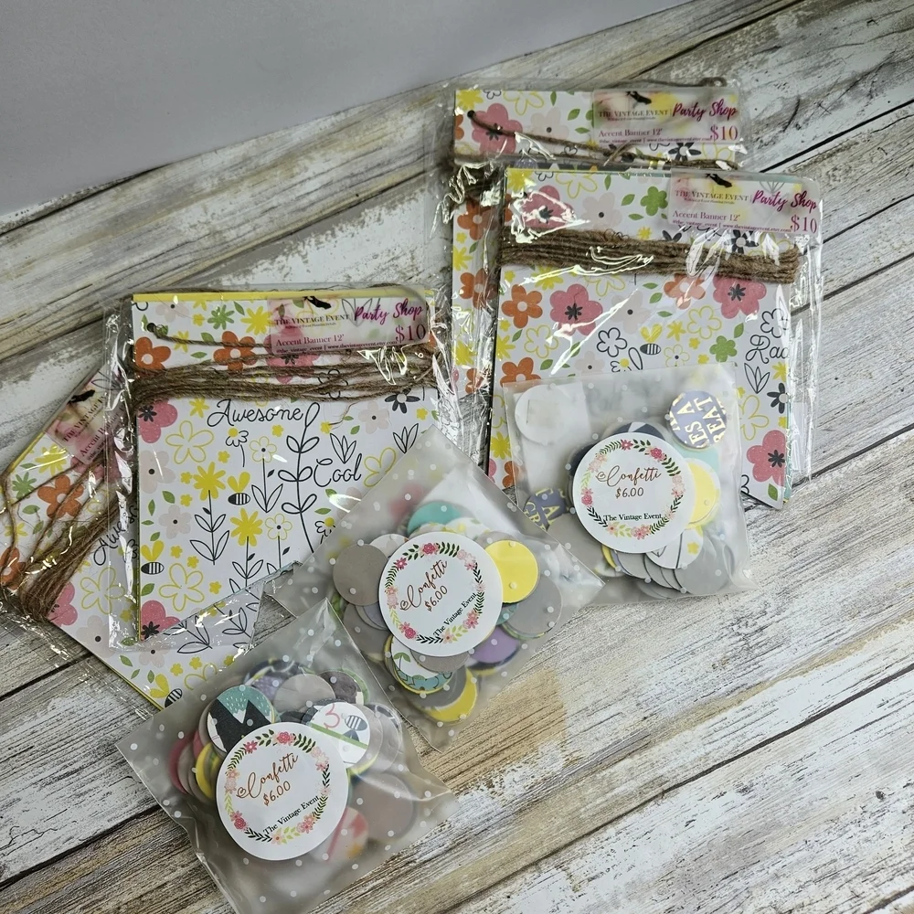 Colorful Floral and Polka Dot Party Bags with Confetti